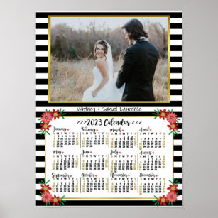 2023 Calendar Year Preppy Floral Stripes   Photo Poster