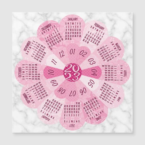2023 Calendar Year Unique Boho Pink Flower Magnet
