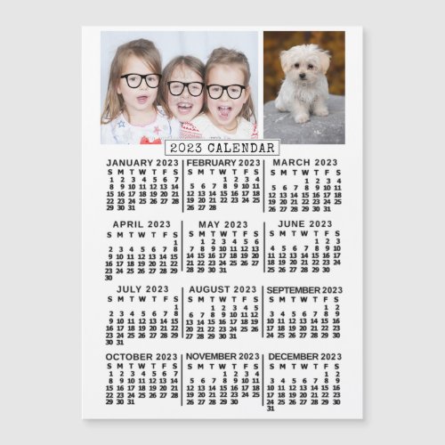 2023 Calendar Year White  Photo Template Magnet