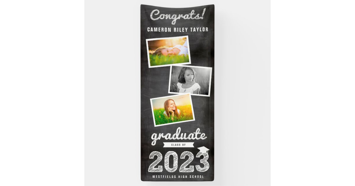 2023-chalkboard-sketch-3-photo-graduation-party-banner-zazzle