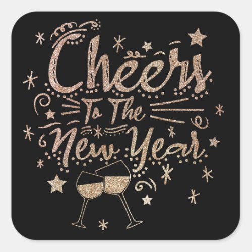 2023 Cheers To The New Year Glittery Texture Text Square Sticker