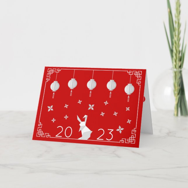 2023 Chinese New Year Origami Rabbit, red Card (Front)