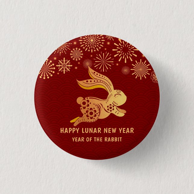 2023 Chinese New Year Paper-Cut Zodiac Rabbit Sign Button (Front)