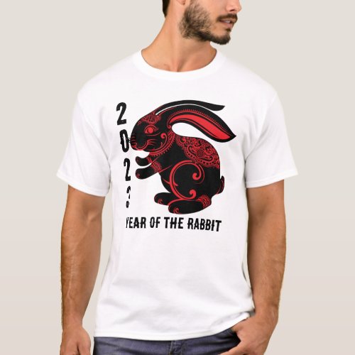 2023 Chinese Year of the Rabbit black red T_Shirt