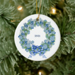 2023 Christmas Ginger Jar  Ceramic Ornament<br><div class="desc">Original Art by Dawne

My blue and white ginger jars made into a wreath for Christmas 2021.</div>