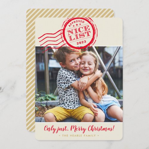 2023 CHRISTMAS PHOTO funny nice list stamp cream  Holiday Card