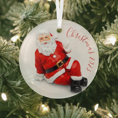 2023 Christmas Santa Claus Figurine  Glass Ornament