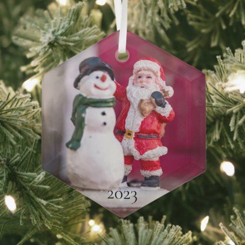 2023 Christmas Santa  Snowman Figurines Glass Ornament