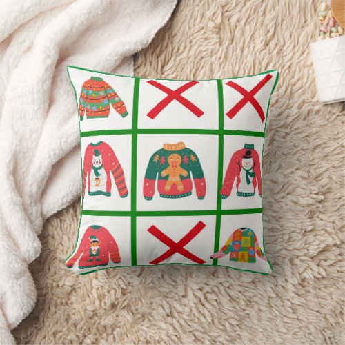 2023 Christmas Ugly Sweater tic tac toe Throw Pillow