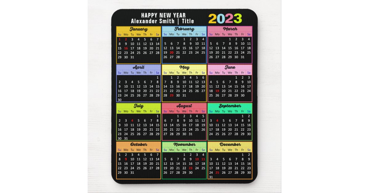 2023 Colorful Calendar Modern Minimalist Custom Mouse Pad Zazzle