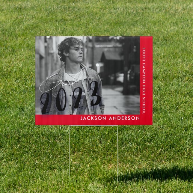 2023 Contemporary B/W Photo Graduation Red Yard Sign (Insitu)