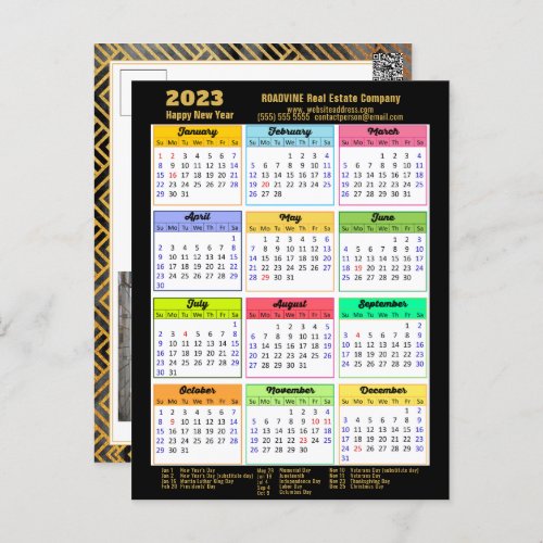2023 Corporate Black Gold Modern Calendar Photo Postcard