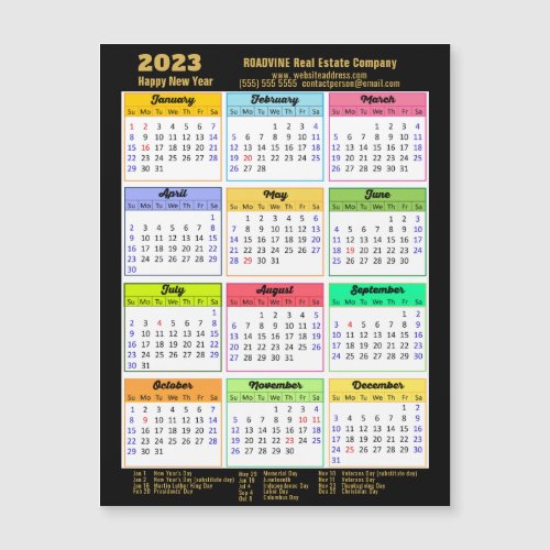 2023 Corporate Gold Script Modern Calendar Magnet