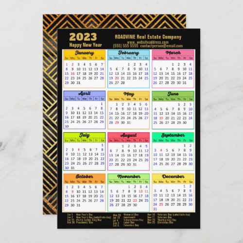 2023 Corporate Photo Gold Script Modern Calendar Holiday Card
