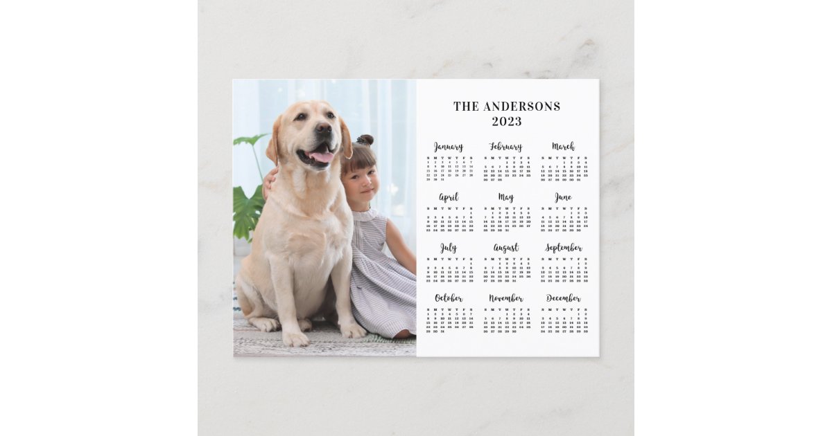 2023 Custom Photo Pet Dog Kids 12 Month Calendar Holiday Postcard | Zazzle