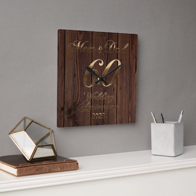 2023 Diamond Wedding 60th Anniversary Parents Square Wall Clock (Office)