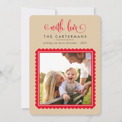 2023 FAMILY PHOTO cute elegant scallop frame sand  Holiday Card