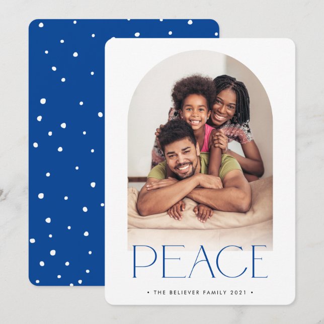 2023 FAMILY PHOTO minimalist arch PEACE blue Announcement (Front/Back)