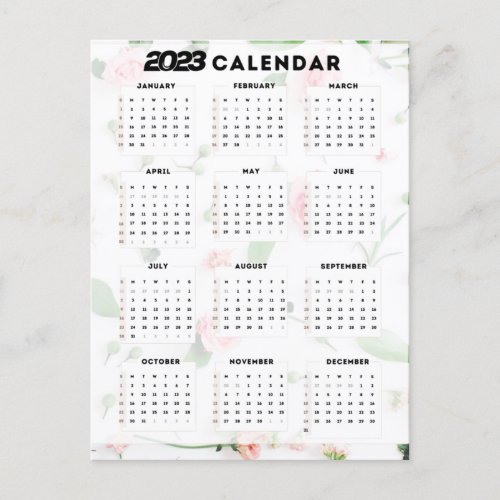 2023 floral calendar postcard