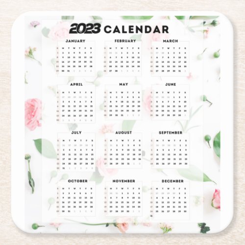 2023 floral calendar square paper coaster