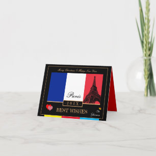 2023 French Flag & Eiffel Happy New Year, France Card