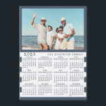 2023 Fridge Magnet Calendar Family Name & Photo<br><div class="desc">This personalized 2023 family photo calendar magnet with a blue and white background is easy to customize with your personal picture and Family name using the template. It's a lovely idea for beach house or a yacht. Make your own calendar as a practical gift for family, couples, grandparents, friends, workmates,...</div>