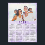 2023 Fridge Magnet Calendar Family Photo Purple<br><div class="desc">This 2023 family photo calendar magnet with an elegant lavender purple background is easy to customize with your personal picture using the template. Make your own calendar a practical gift for family, couples, grandparents, friends, workmates, or colleagues. It's perfect for Christmas, New Year, Thanksgiving Day, or as a keepsake to...</div>