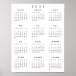 2023 Full Year Home Office Yearly Wall Calendar Poster<br><div class="desc">Custom,  beautiful elegant script typography,  simple plain black and white,  2023 calendar,  home room office decor,  wall poster. Makes a great custom gift for friends,  family,  peers,  co-workers,  for holidays,  christmas,  new years.</div>