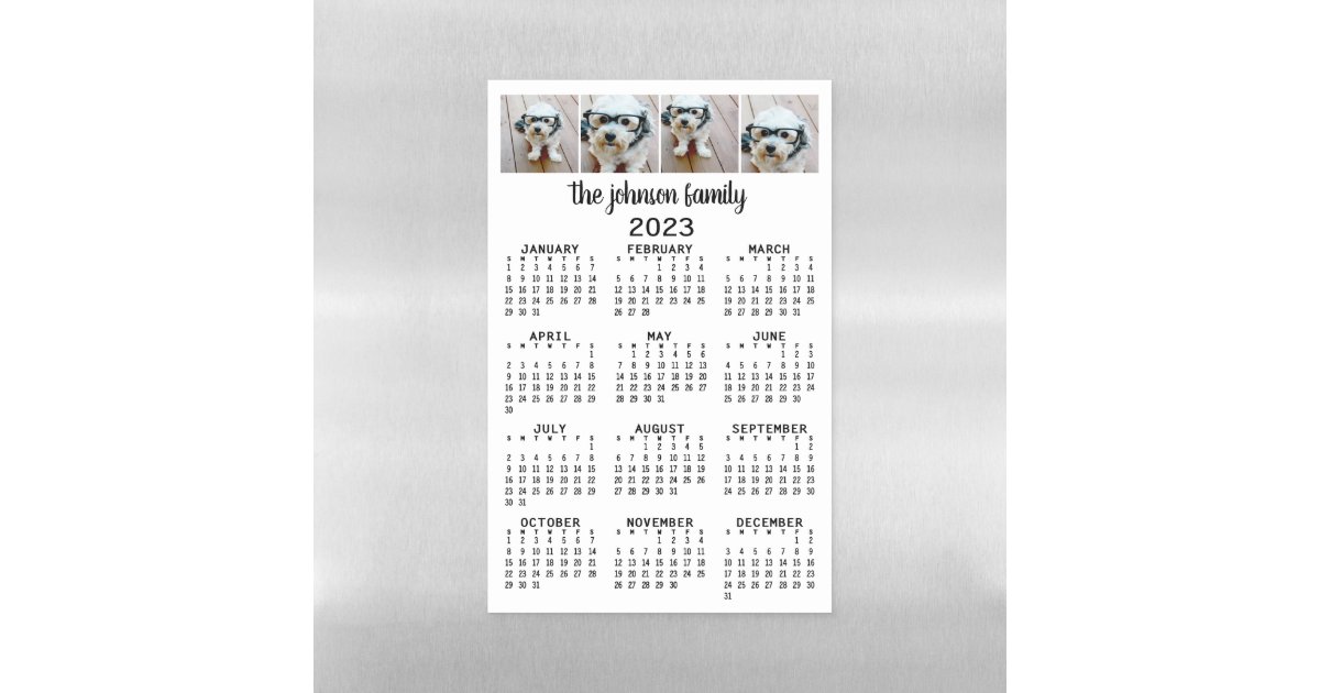 2023 Full Year View Calendar with 4 photos Magnetic Dry Erase Sheet