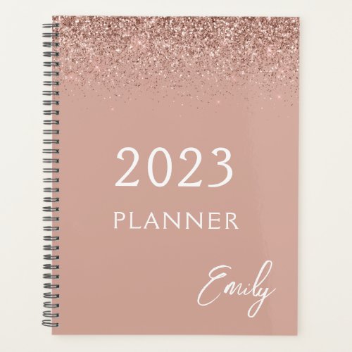 2023 Girly Rose Gold Blush Pink Glitter Planner