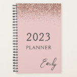 2023 Girly Rose Gold Blush Pink Glitter Planner<br><div class="desc">2023 Rose Gold - Blush Pink Sparkle Glitter Monogram Name and Initial Spiral Notebook. This makes the perfect sweet 16 birthday,  wedding,  bridal shower,  anniversary,  baby shower or bachelorette party gift for someone that loves glam luxury and chic styles.</div>