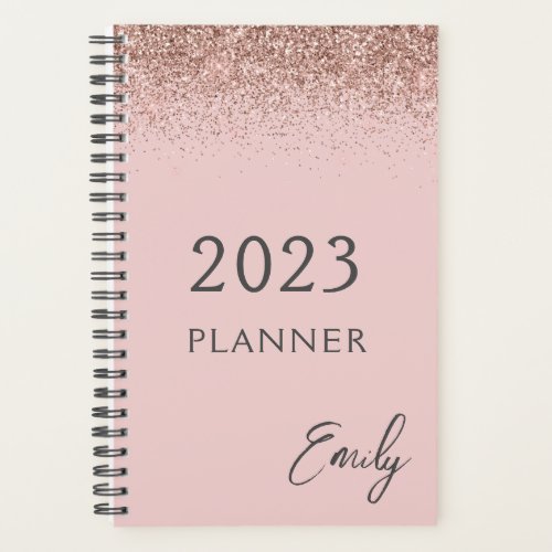 2023 Girly Rose Gold Blush Pink Glitter Planner
