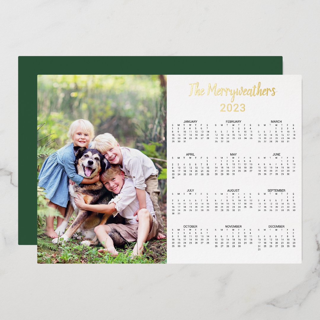 2023 Gold Foil Family Photo Calendar Foil Holiday Card Zazzle
