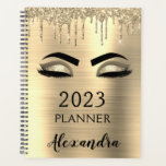 2023 Gold Glitter Sparkle Eyelashes Glam Planner<br><div class="desc">2023 Gold Eyelashes Sparkle Glitter Monogram Name and Initial Spiral Notebook. This makes the perfect sweet 16 birthday, wedding, bridal shower, anniversary, baby shower or bachelorette party gift for someone that loves glam luxury and chic styles.</div>