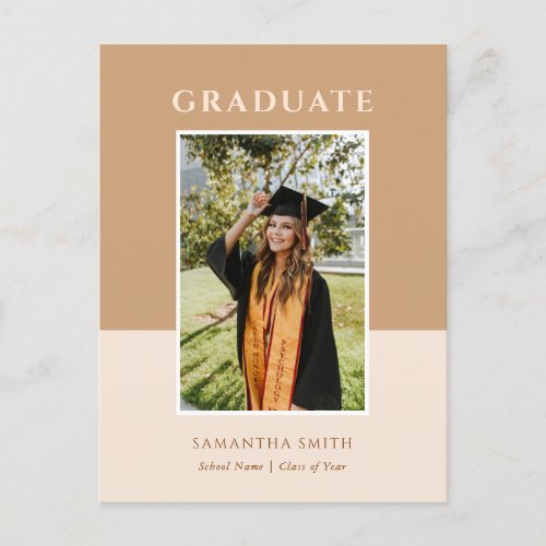 2023 Gold Modern Script Simple Photo Graduation Announcement Postcard