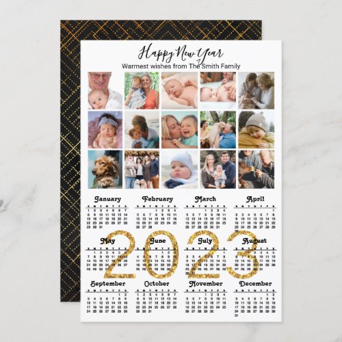 2023 Gold Script Calendar Photo Collage Modern   Holiday Card