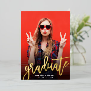 2023 GRADUATE photo modern minimal script gold Foil Invitation