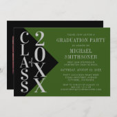 2023 Graduation Black Green Modern Editable Color Invitation (Front/Back)