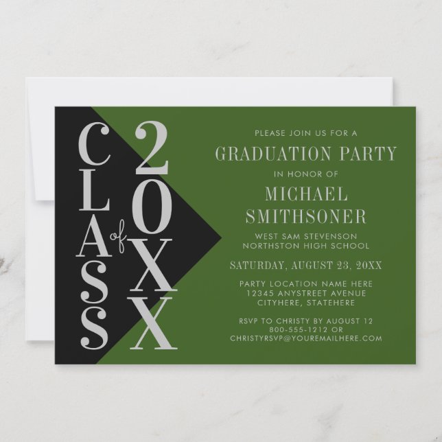 2023 Graduation Black Green Modern Editable Color Invitation (Front)