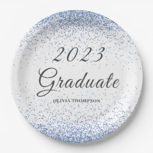 2023 Graduation Blue Glitter Paper Plates