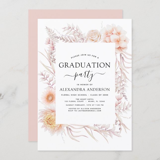 2023 Graduation Boho Chic Dusty Pink Desert Invitation (Front/Back)