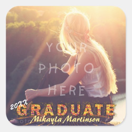2023 Graduation Boho Chic Sunshine Colors Photo Square Sticker