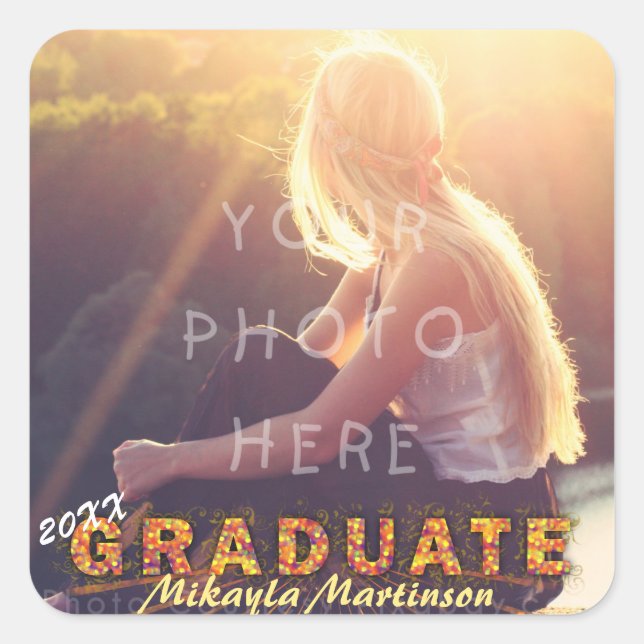 2023 Graduation Boho Chic Sunshine Colors Photo Square Sticker (Front)