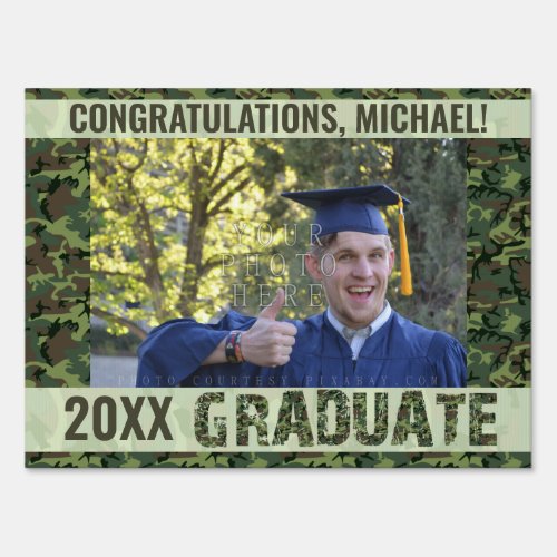 2023 Graduation Camouflage Green Custom Photo Text Sign