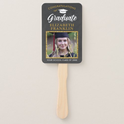 2023 Graduation Chalkboard Gold Glitter Photo Hand Fan