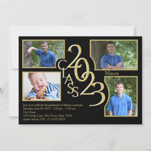 2023 Graduation Class of Quad Photo Black Invitation