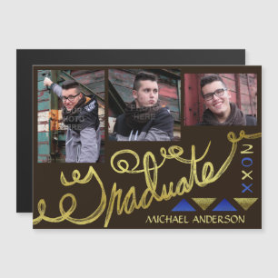 2023 Graduation Faux Gold Typography Photo Collage Magnetic Invitation