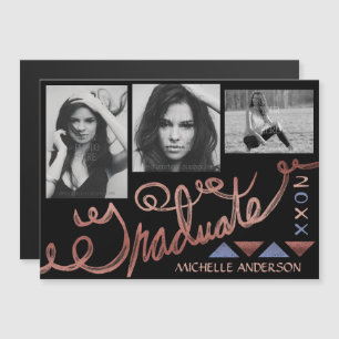 2023 Graduation Faux Rose Gold Text Photo Collage Magnetic Invitation