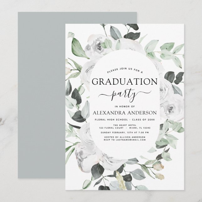 2023 Graduation Floral Eucalyptus Greenery Invitation (Front/Back)