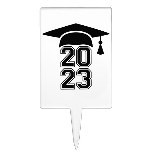2023 Graduation grad cap black on white  Cake Topper